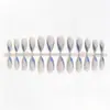 Unhas Postiças Azul Haze com Estampa de Glitter Prata Floco de Neve Aplicação Estilo Francês Comprimento Médio Venda por Atacado Transfronteiriça
