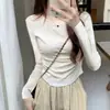 Camiseta Básica para Mujer Principios de Otoño Cuello Redondo Ajustada 2025 Nueva Cintura Blanca Básica Interior Manga Larga