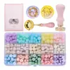 1 Conjunto de Pérolas para Selo de Cera, Conjunto de Carimbos de Selo de Cera com 24 Compartimentos e Pérolas de Cera de Cores Misturadas, Forno Derretedor de Envelopes Correspondente e Pinças