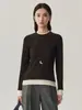 Suéter Personalizado de Outono e Inverno em Lyocell com Contraste Falso de Duas Peças Roupa de Trabalho Camisa Básica Simples com Top de Lã de Ovelha de Cor Pura