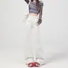 Calça Jeans Branca Flare Feminina, Novo Estilo Outono 2026, Cintura Alta, Emagrecimento, Caimento Fluido, Corte Amplo, Não Apertada nas Pernas, Calça Boca de Sino