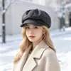 Boina de Pato con Visera Estilo Coreano para Mujer Otoño e Invierno Casual Versátil Simple Pintor Británico Gorra de Periódico Octagonal