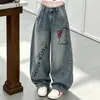 Ropa de Otoño para Niñas Pantalones de Mezclilla 2026 Nuevo Estilo Coreano Ropa Exterior Elegante Pantalones Casuales Pantalones Anchos Sueltos para Niñas Primavera y Otoño