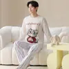 Algodón Puro Conjunto de Pijama de Manga Larga con Dibujos para Hombre Ropa de Casa Talla Grande Pantalones Sueltos Otoño para Hombre Se Puede Usar al Aire Libre