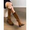Botas de Vaquero Occidentales Estilo Retro, Tacones Gruesos, Botas Altas Hasta la Rodilla para Mujer, Botas Altas Estilo Caballero Maillard Adelgazantes