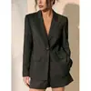 Moda femenina europea y americana 2026 Amazon transfronterizo nuevo modelo: blazer de color liso con panel trasero de encaje y cinturón