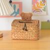 Caja de Pañuelos Tejida de Paja, Tejida Completamente a Mano, Caja de Servilletas Deslizante, Caja de Pañuelos para Baño Estilo Folclórico, Caja de Almacenamiento Decorativa
