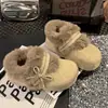 Zapatos de felpa Birkenstock para mujer 2026 invierno cálidos con forro de felpa cobertura total lazo suela gruesa zapatos de algodón botas de nieve peludas