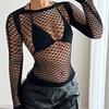 Moda Europeia e Americana Estilo Quente Lingerie Sexy Tops Jacquard de Manga Longa Preto Fabricantes de Roupas de Rede de Comércio Exterior Atacado