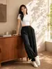 Pantalones cropped tipo globo con dobladillo con volantes estilo japonés para mujer, otoño petite talla grande adelgazantes de pierna ancha tipo linterna