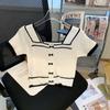 Suéter de Punto con Lazo para Mujer Verano Diseño de Nicho con Sentido de la Moda Ajustado Adelgazante Dulce Chic Hombro Manga Corta Top
