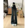 Jeans Petite Americano com Design de Botão Duplo e Micro Flare Feminino Outono Novo Estilo Elástico Emagrecedor Versátil Boca de Sino Calça Longa