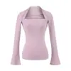 Bolso Cuadrado Sexy de Hombro para Chica Hot Top Falso de Dos Piezas con Mangas Largas para Mujer Otoño Nuevo Camiseta de Tencel Ligera para Adelgazar la Cintura