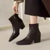 Botines elegantes de estilo británico para adelgazar de 6 cm, nueva colección otoño/invierno 2026, punta fina, tacón grueso, cremallera lateral, Botas Martin de tacón alto