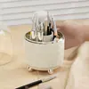 Caixa de Armazenamento para Pincéis de Maquiagem, Armazenamento Rotatório de Cosméticos e Batons para Mesa, Balde de Armazenamento à Prova de Poeira e Suporte de Armazenamento para Toucador