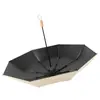 Paraguas Negro de Vinilo Muy Atractivo, Color Sólido, Protección Solar, Protección UV, Doble Propósito, Modelo Manual Plegable para Mujer con Mango de Madera