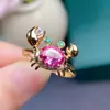 Anillo con Colgante de Plata de Ley S925 Incrustado de Topacio Rosa Natural Base Dorada Electrochapada Piedra 6*8mm
