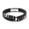 Pulsera de cuero trenzada de acero inoxidable con cuentas transfronteriza pulsera explosiva pulsera de cuero con cuentas joyería de acero inoxidable de cuero para hombre