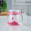 Suministro transfronterizo网红 flor real doble capa de vidrio alto valor de color regalo acompañante taza de café alto borosilicato taza simple