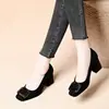 Zapatos de Mujer de Ante Francés con Hebilla Cuadrada 2026 Otoño Estilo Caliente Elegantes de Punta Cuadrada Bajos Tacones Altos Cómodos Versátiles Planos para Mujer