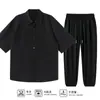 Terno Casual de Seda Gelo Masculino Verão Moderno Camisa de Manga Curta Calças Conjunto de Duas Peças de Alta Qualidade para Homens, Bonito e Versátil