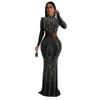 C6863 transfronterizo AliExpress Amazon moda europea y americana para mujer vestido vestido de malla de color sólido con pedrería