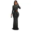 C6863 Moda Europea y Americana Transfronteriza Aliexpress Amazon Vestido Largo de Malla Color Sólido con Pedrería para Mujer