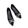 Sapatos Sexy de Camurça com Laço e Strass 2025 Novo Estilo de Inverno para Mulheres Bico Fino Salto Agulha Estilo Coreano Salto Alto Boca Rasa