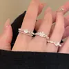 Luz Suave en las Yemas de los Dedos~Anillo Abierto Apilable con Piedra Ojo de Gato en Forma de Corazón para Mujer, Anillo para Dedo Índice de Diseño Nicho con un Toque de Alta Gama