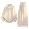 Conjunto de Dos Piezas Nuevo para Hombre 2025 con Sudadera de Cuello Solapa, Sudadera Casual Holgada de Falso Dos Piezas y Conjunto de Pantalones de Chándal