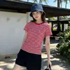 Precio Real de IA Camiseta de Manga Corta Rayada para Mujer Verano 2026 Nueva Cuello Redondo Versátil Adelgazante Top Corto Moderno