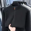 Estilo Novo de Inverno Suéter Masculino Espesso com Zíper Meio e Forro de Fleece Moda Jovem Peça Única de Lã Térmica Camada Base de Tricô