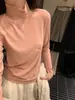 Liquidação, Sem Devoluções ou Trocas. Camiseta Básica de Manga Longa para Mulheres, Estilo Minimalista Outono/Inverno, Tecido Escovado com Costura Aparente, Gola Meia-Alta 92619