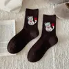 Calcetines Lindos de Gato de Dibujos Animados para Mujer, Calcetines Gruesos Cálidos de Tubo Medio para Otoño e Invierno, Calcetines Holgados Estilo Universitario, Calcetines de Lana Sin Costuras