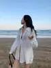 ¡Mismo estilo que Qiao Mei! Camisa de Manga Larga a Rayas para Mujer, Camisa con Protección Solar Ligeramente Transparente, Top Perezoso Texturizado