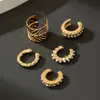 Set de 5 Piezas de Aretes de Moda Estilo Punk Minimalista Sencillo con Pedrería y Perlas, Pendientes Modernos y Versátiles para Mujer
