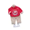 Ropa para Niños Niños, Conjunto Estilo Chino, Conjunto Casual de Dos Piezas Bordado con Botones Redondos de Manga Larga para Niños, Venta Directa