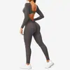 Nuevo Mono de Yoga de Una Pieza Europeo y Americano para Mujer con Cuello Cuadrado, Ajustado, sin Espalda, Manga Larga, Deportivo, para Correr, Fitness, Yoga