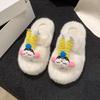 Bonitas pantuflas de piel de conejo con diseño de corazón y flores para mujer, para otoño e invierno, nuevas, a juego con todo, para el hogar, pantuflas de algodón antideslizantes con suela gruesa