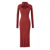 Vestido de Punto Bodycon Elegante de Manga Larga Color Sólido Ajustado Delgado con Cuello Escotado y Diseño Calado Estilo Puro Deseo, Nuevo Modelo de Primavera