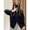 Zedai Jia Yi Ropa de Blogger Estilo Coreano Otoño e Invierno Versátil Canalé Doble Cremallera Solapa Suéter de Punto Chaqueta Cardigan para Mujer