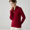 Suéter de punto de cable 100% cachemira pura para mujer, con media cremallera y cuello alto, jersey de punto grueso, corte holgado, top de alta gama