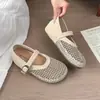 Zapatos Mary Jane Tejidos Huecos de Moda para Mujer, Nuevo Modelo Primavera 2026, Correa Única, Transpirables, Versátiles, Ligeros, Planos de Tacón Bajo