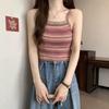 Camisole Listrada Hot Girl Feminina Emagrecedora Roupa Íntima Verão Novo Top Curto Slim Sem Mangas Tricô