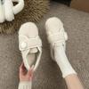 Nuevos Zapatos Planos de Punta Redonda Peludos para Mujer 2025 Nuevos de Otoño e Invierno Versátiles de Velcro Forrados de Borrego Suela Suave Zapatos de Algodón