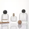 Botella de Perfume Cuadrada Plana de Vidrio Transparente con Tapa Esférica, Botella Dispensadora de Cosméticos Engrosada, Botella de Vidrio con Atomizador de Presión Portátil