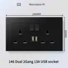 Hong Kong y Macao Enchufe USB Británico 13A con Enchufe de Carga Rápida Tipo-C Interruptor de Luz Estándar Británico Panel de Plástico Negro