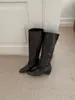 []Botas largas para mujer, nueva colección de invierno 2026, punta redonda, con tacón de cuña interior que aumenta la altura, caña alta estilo francés, botas largas plisadas