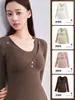 Blusa de manga longa para amamentação de inverno, com fecho cruzado frontal, protetores de amamentação, sem costura, quente, adequada para a gravidez como camada base