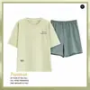 Pijama de Algodón Puro con Cuello Redondo para Mujer, Conjunto de Verano Delgado de Manga Corta y Shorts, Conjunto Suelto Casual y Lindo para Casa para Niñas